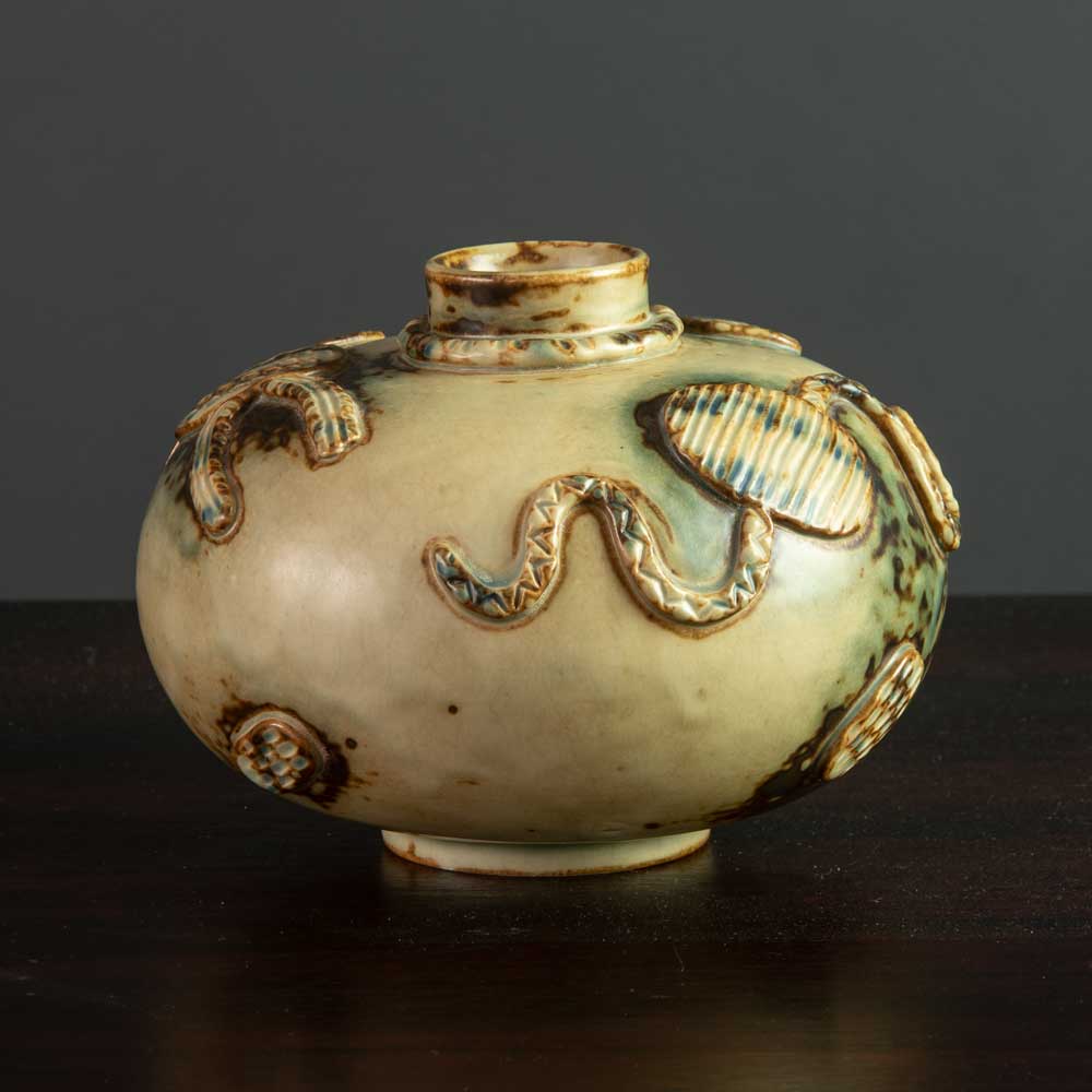 Thorkild Olsen for Royal Copenhagen vase with relief and Sung glaze
