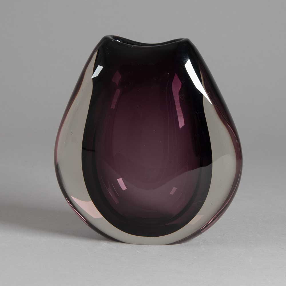 Per Lutken for Holmegaard, Denmark, flattened sommerso vase in purple