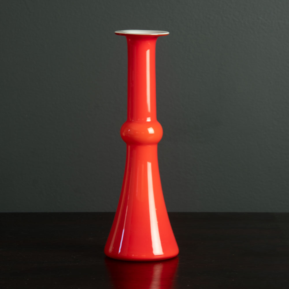 Per Lutken for Holmegaard, Denmark "Carnaby" candlestick vase in red and white H1400