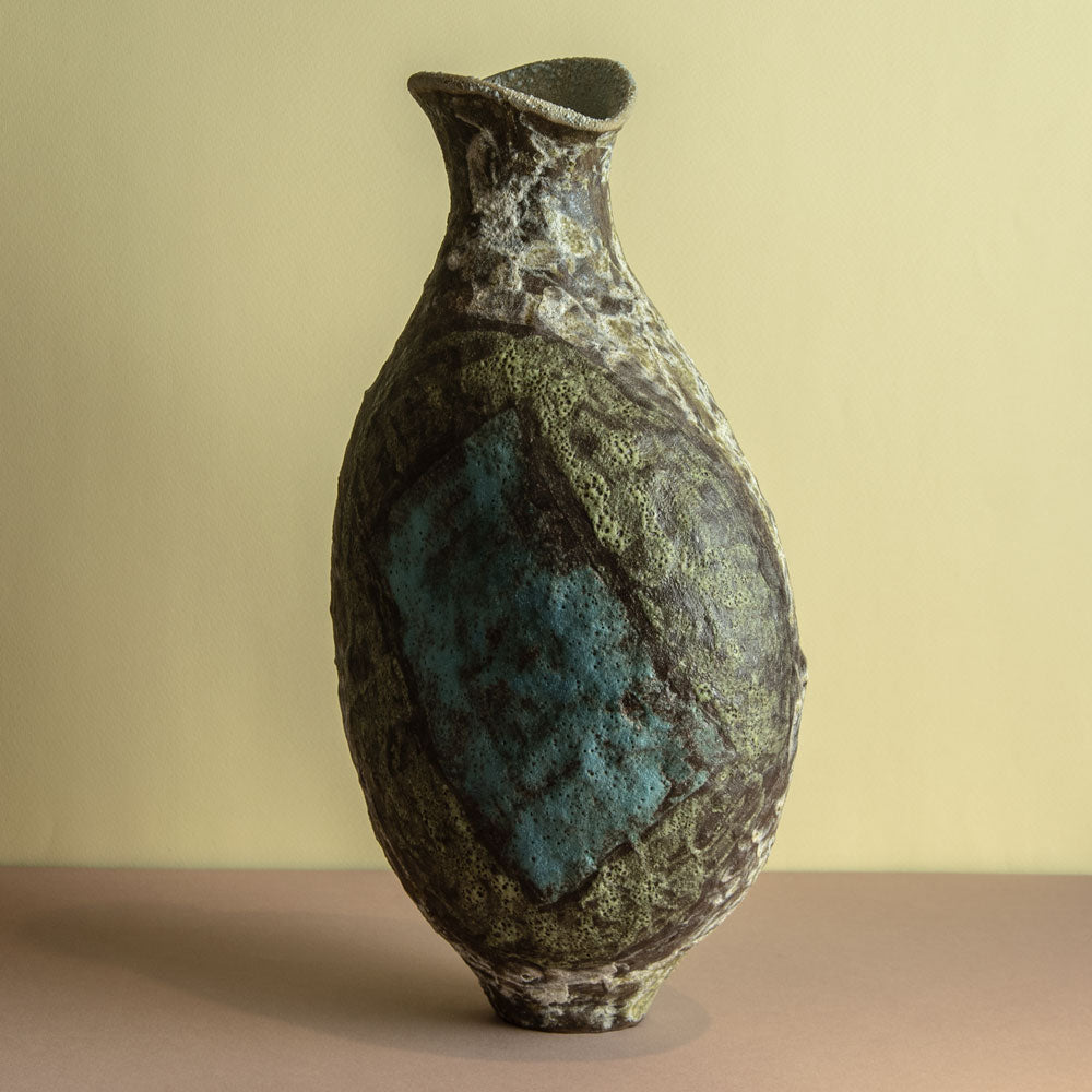 Julian King-Salter, UK, unique coil-built stoneware vessel with volcanic glaze
