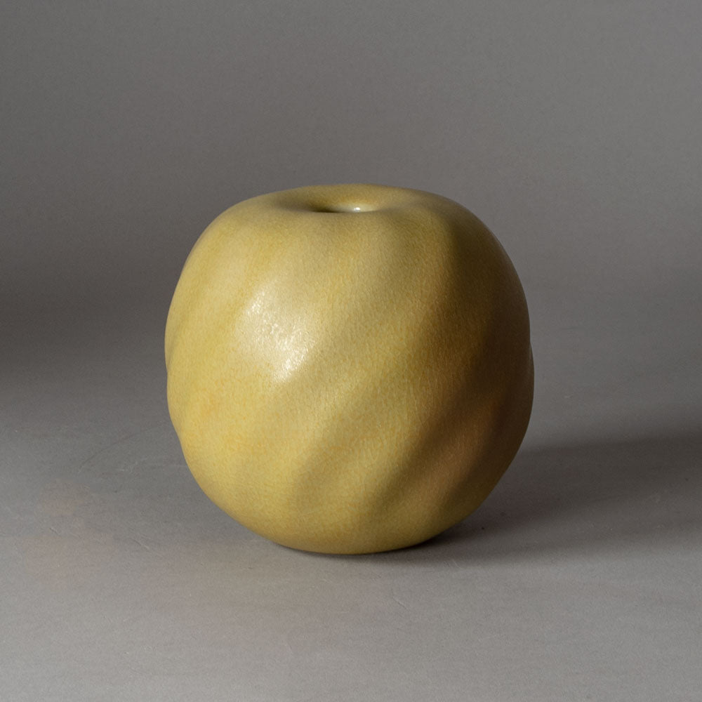 Horst Kerstan, own studio, Germany, round ribbed vase yellow ochre glaze H1520