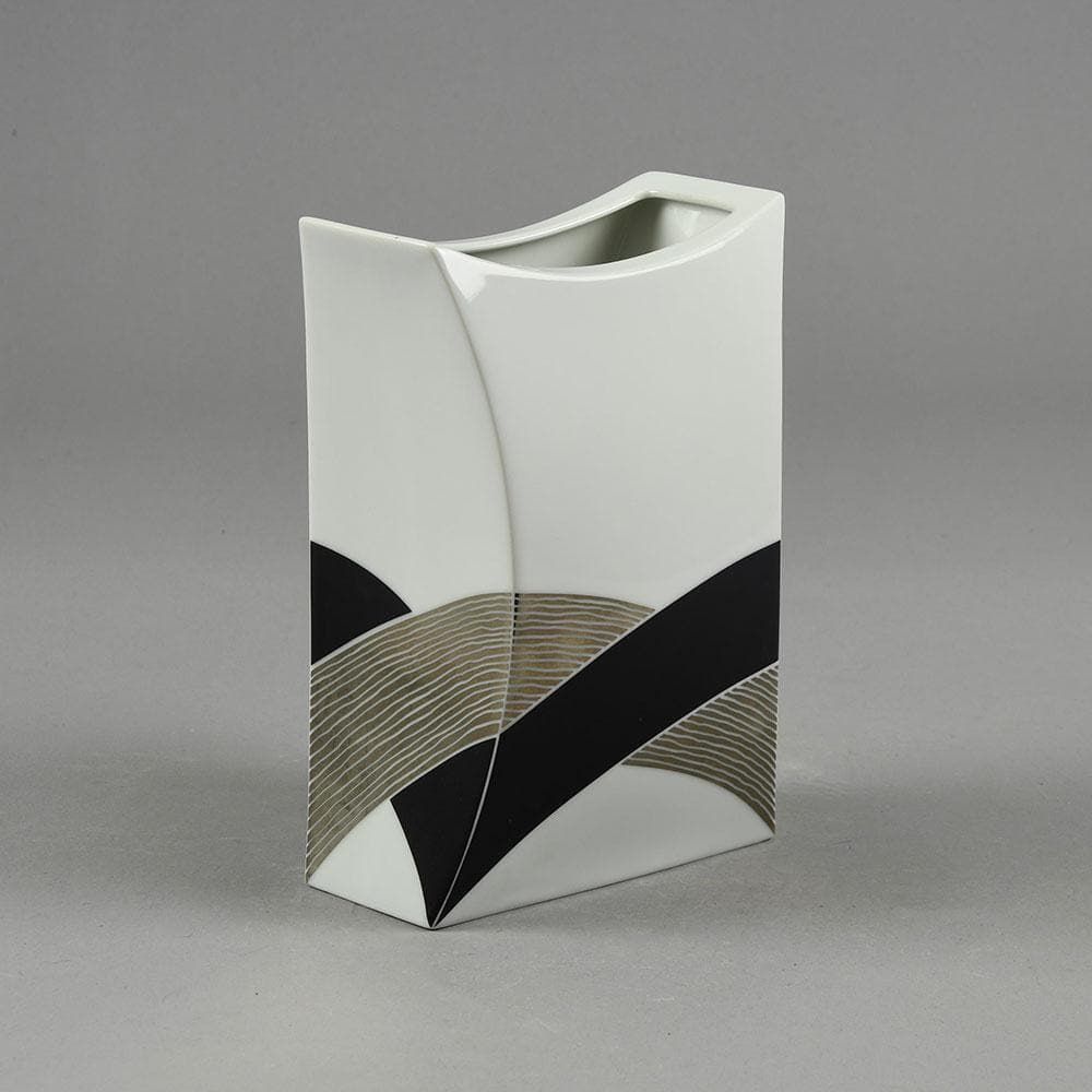 Jan van der Vaart for Rosenthal, Germany Porcelain vase with glossy white, black and silver glaze