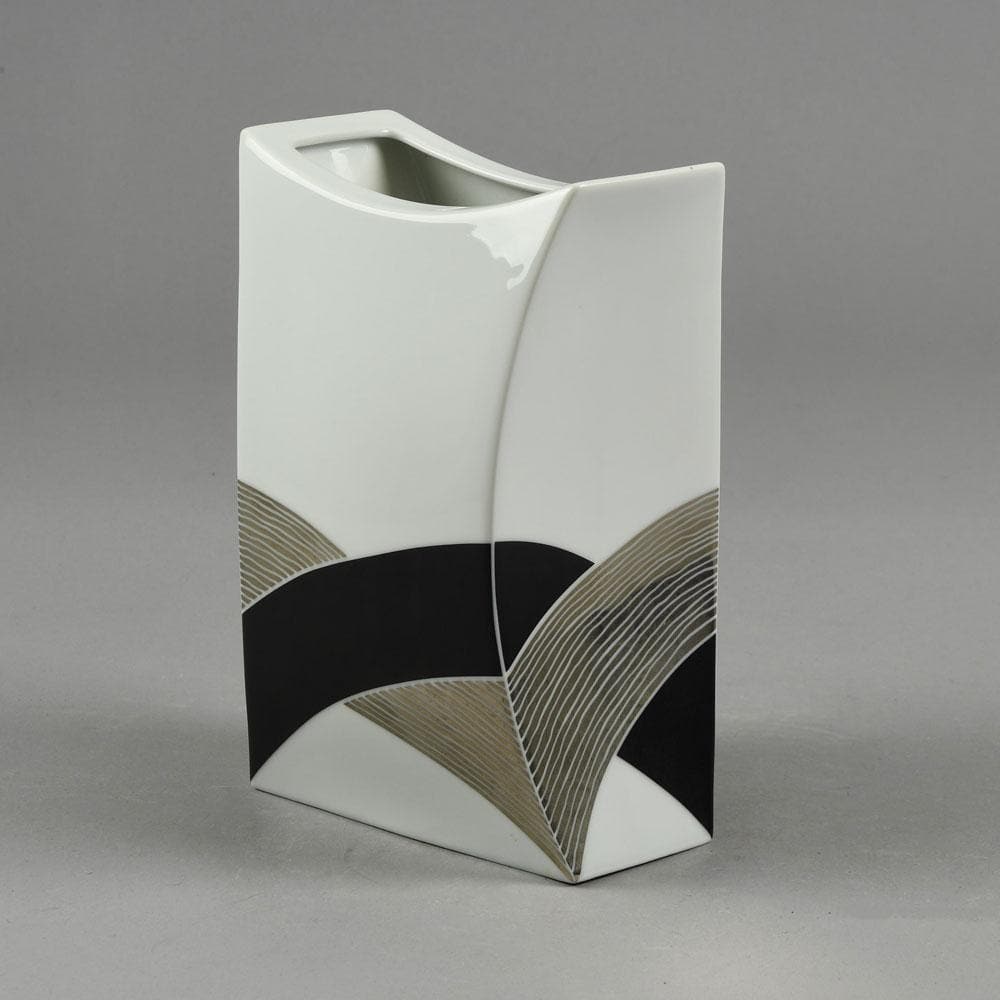 Jan van der Vaart for Rosenthal, Germany Porcelain vase with glossy white, black and silver glaze