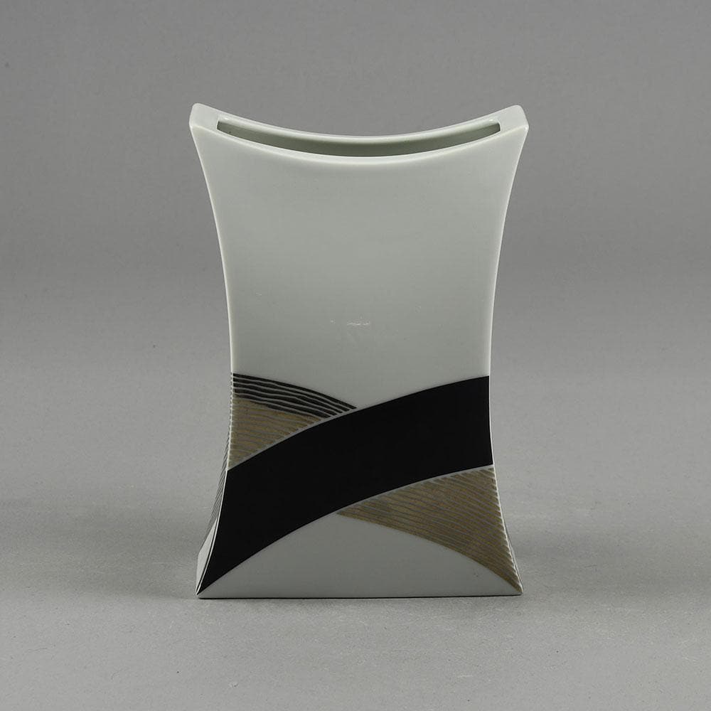Jan van der Vaart for Rosenthal, Germany Porcelain vase with glossy white, black and silver glaze