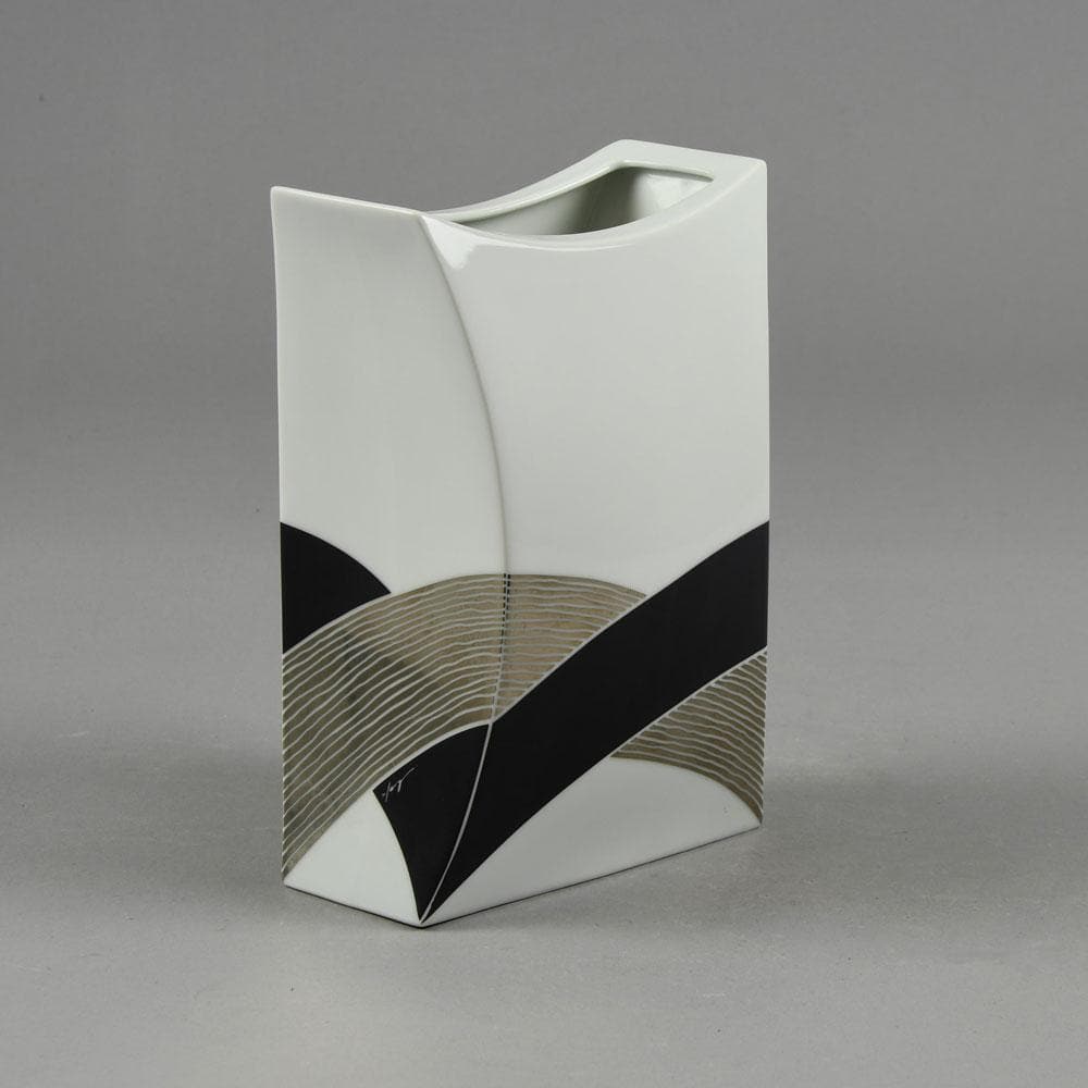 Jan van der Vaart for Rosenthal, Germany Porcelain vase with glossy white, black and silver glaze