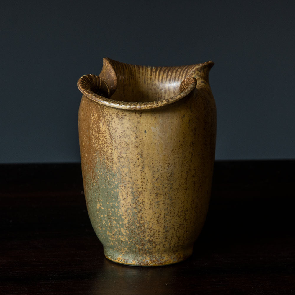 Arne Bang, Denmark , stoneware vase with matte brown, yellow ochre and green glaze G9062