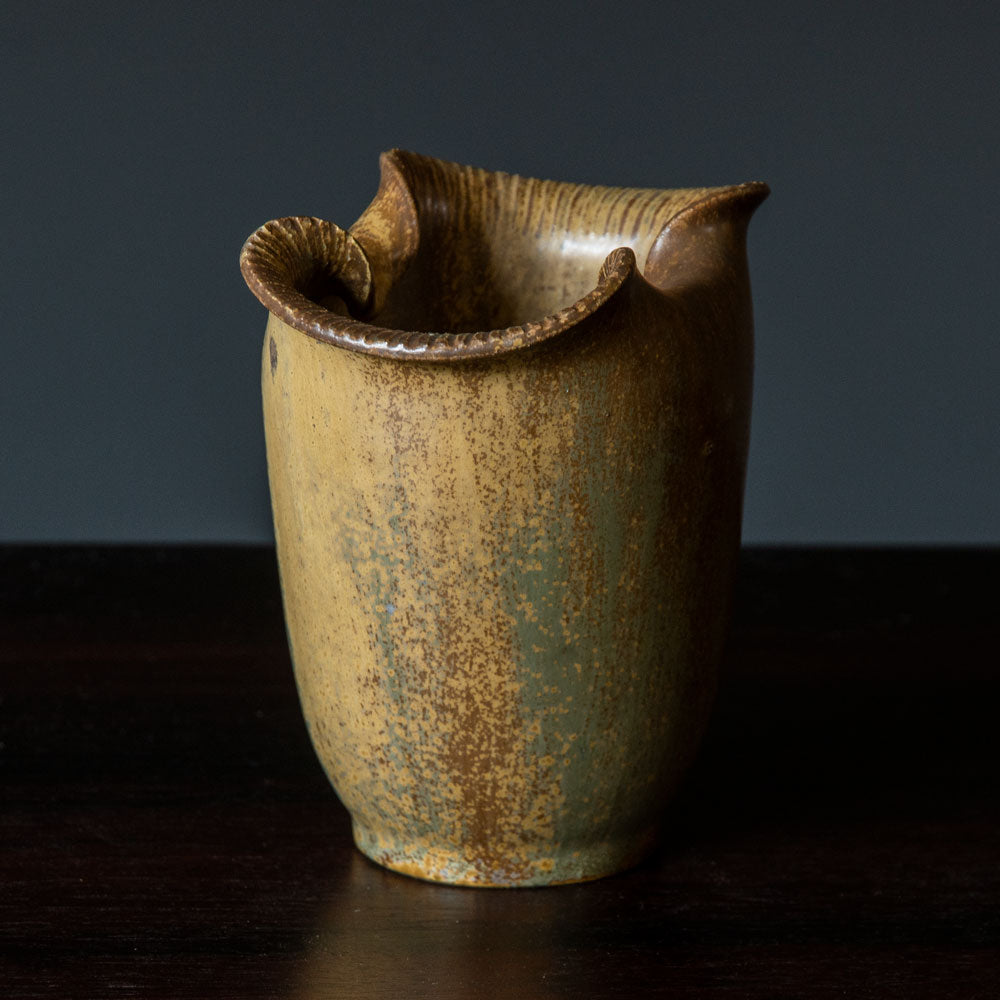 Arne Bang, Denmark , stoneware vase with matte brown, yellow ochre and green glaze G9062