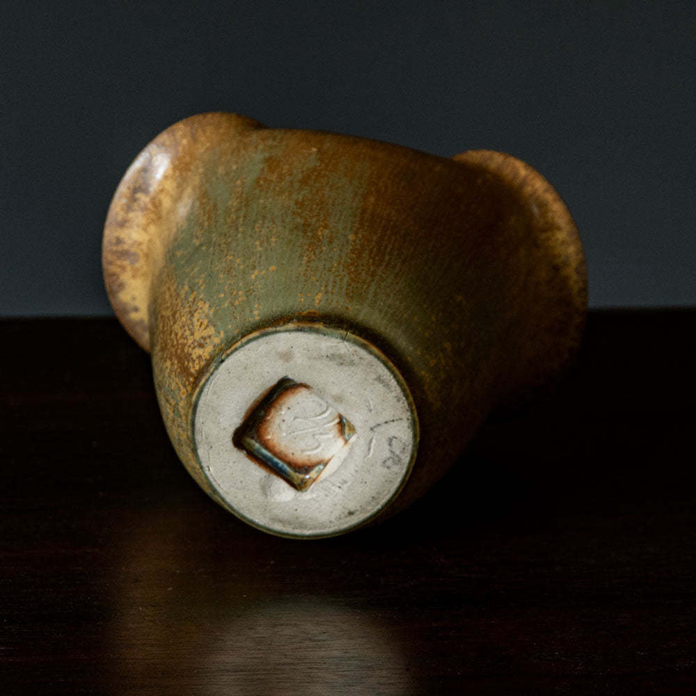Arne Bang, Denmark , stoneware vase with matte brown, yellow ochre and green glaze G9062