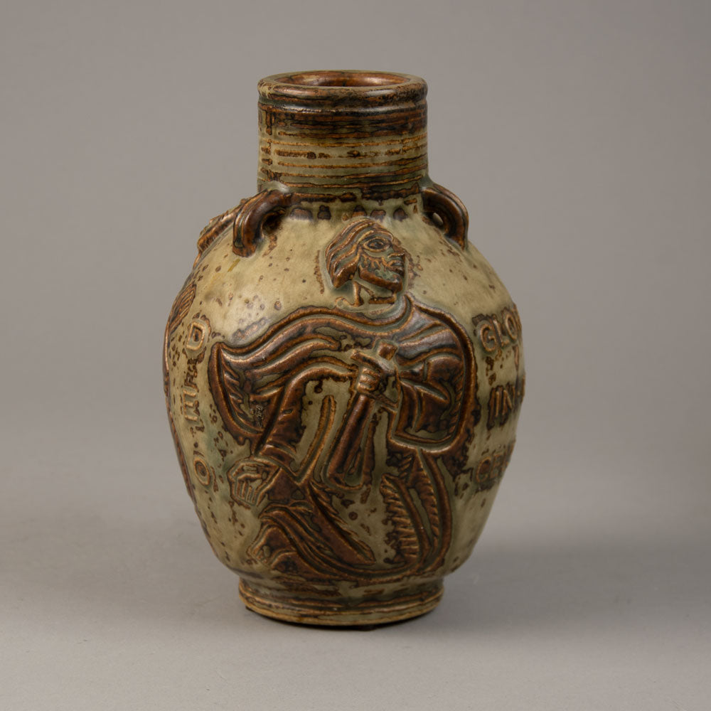 Jais Nielsen for Royal Copenhagen, Denmark, stoneware vase with figures in relief N2908