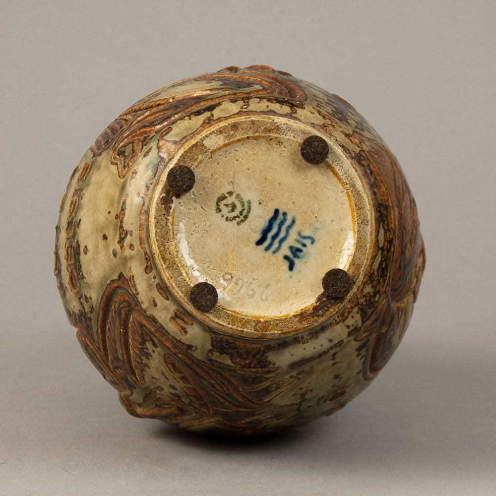 Jais Nielsen for Royal Copenhagen, Denmark, stoneware vase with figures in relief N2908