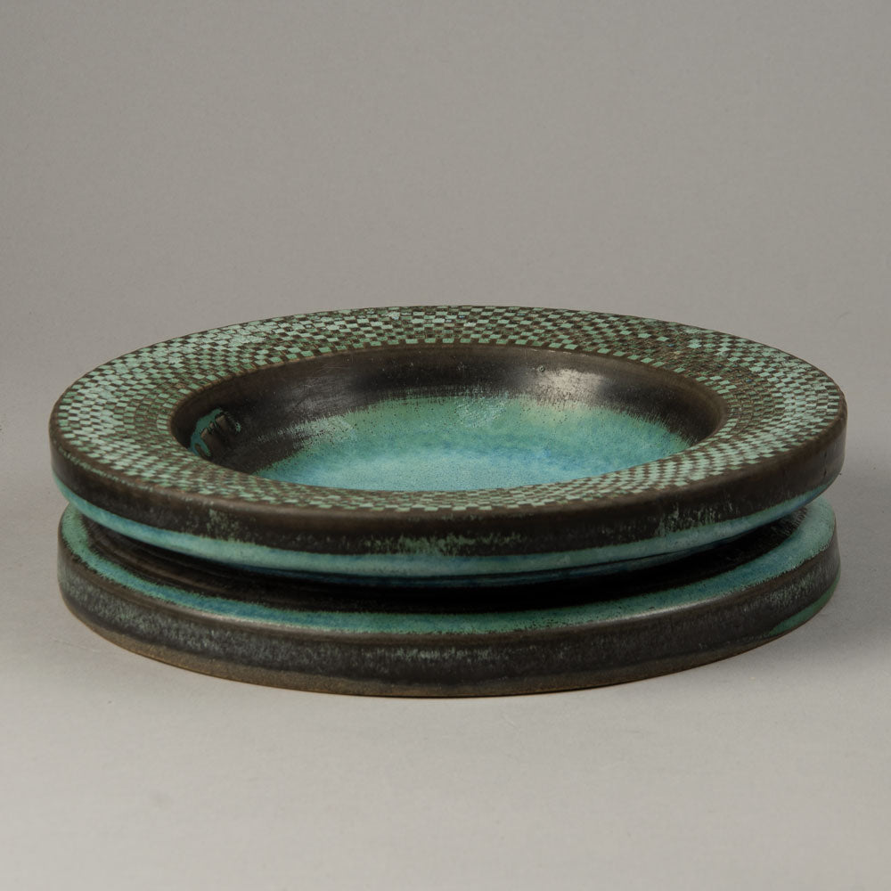 Stig Lindberg for Gustavsberg, unique stoneware shallow bowl with turquoise glaze H1107