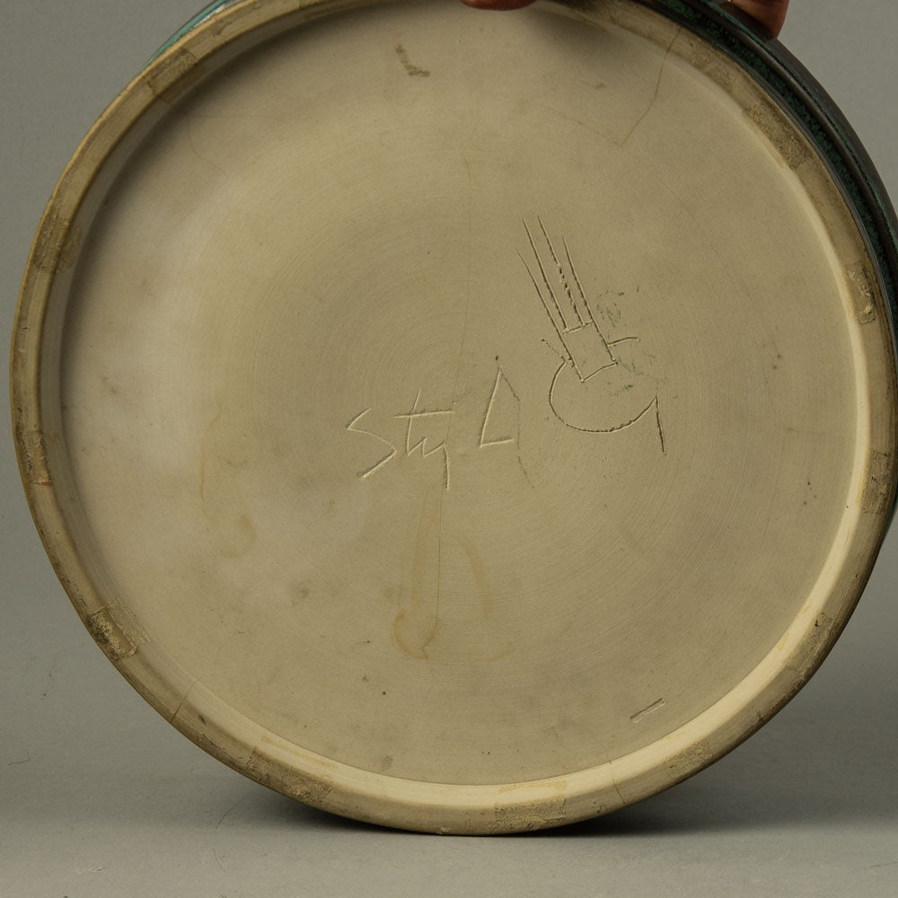 Stig Lindberg for Gustavsberg, unique stoneware shallow bowl with turquoise glaze H1107