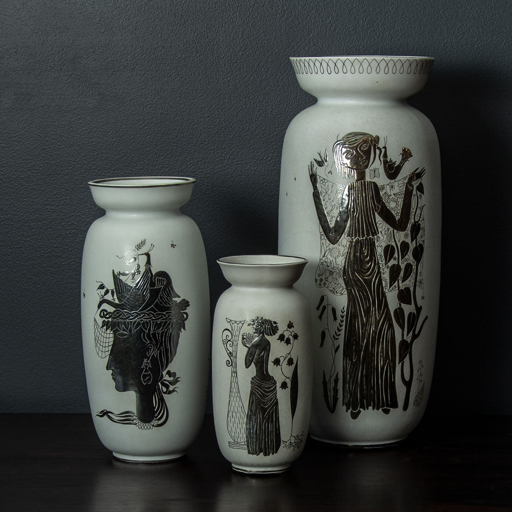 Stig Lindberg for Gustavsberg, "Grazia" stoneware vase with applied silver decoration H1066