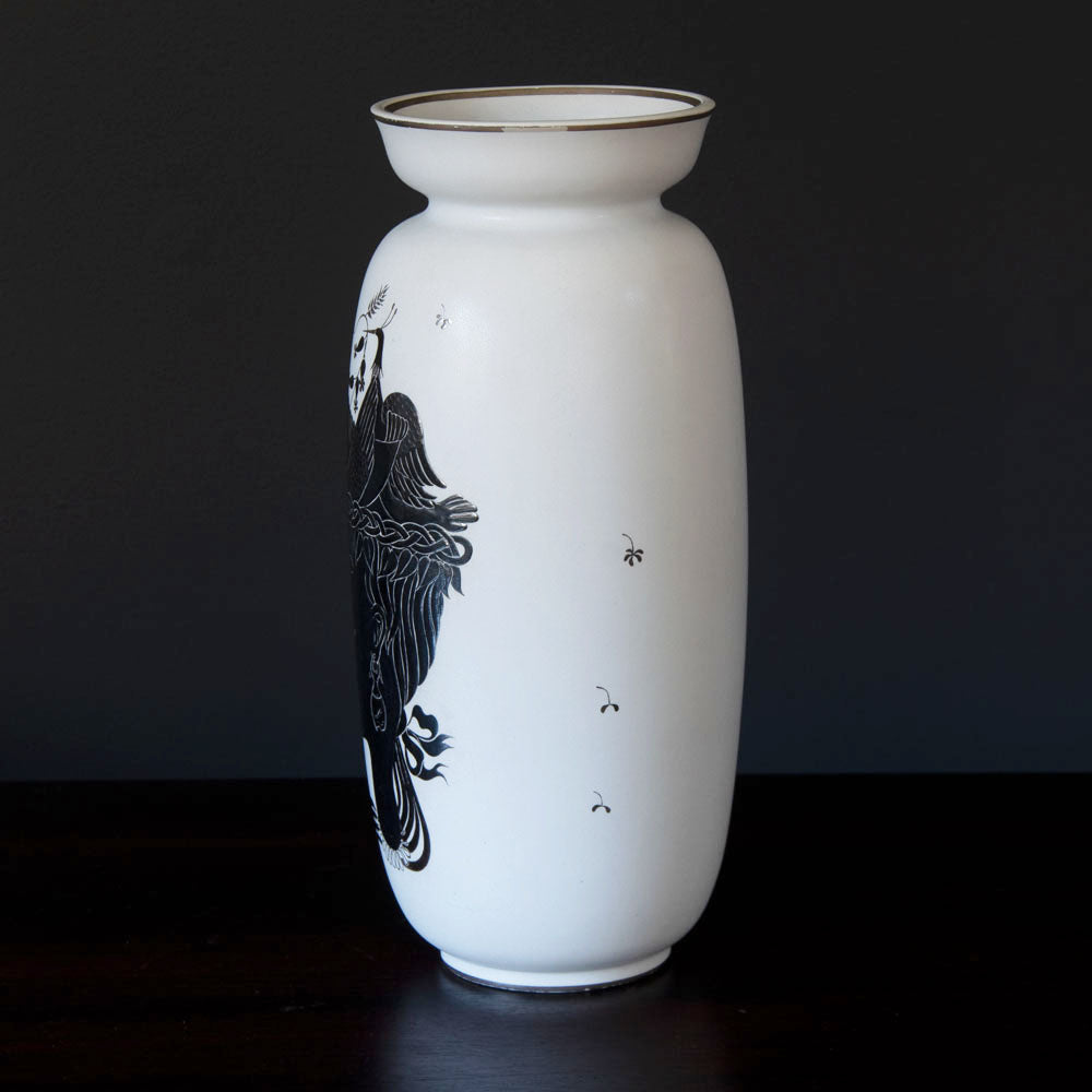 Stig Lindberg for Gustavsberg, "Grazia" stoneware vase with applied silver decoration H1066