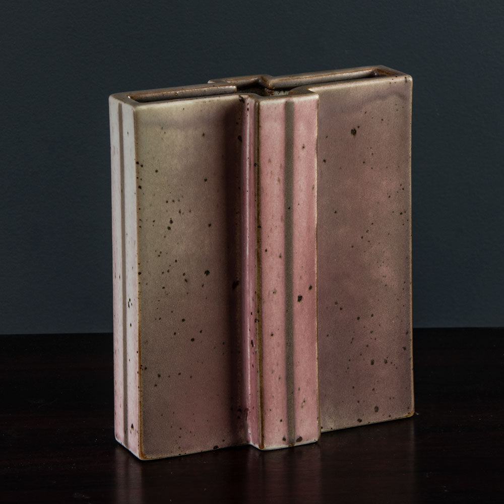 Karl Scheid, Germany, unique stoneware geometric vase with pink glaze G9257