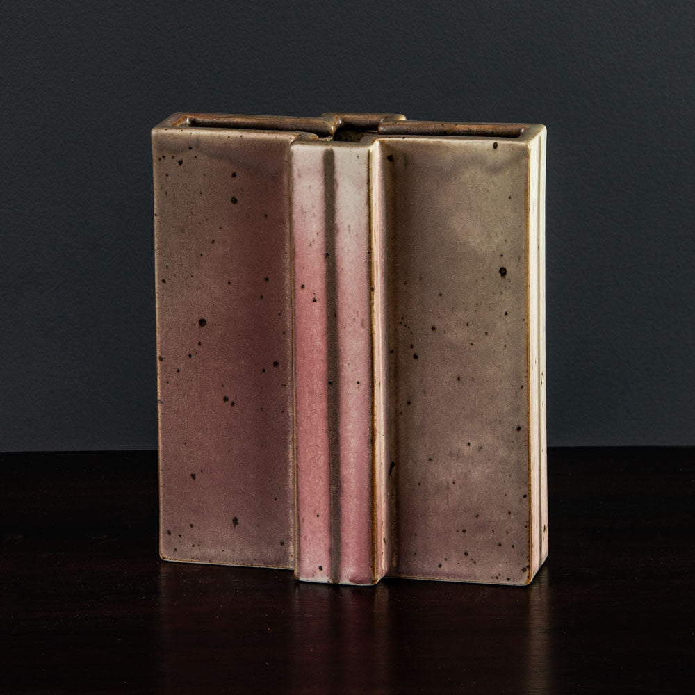 Karl Scheid, Germany, unique stoneware geometric vase with pink glaze G9257