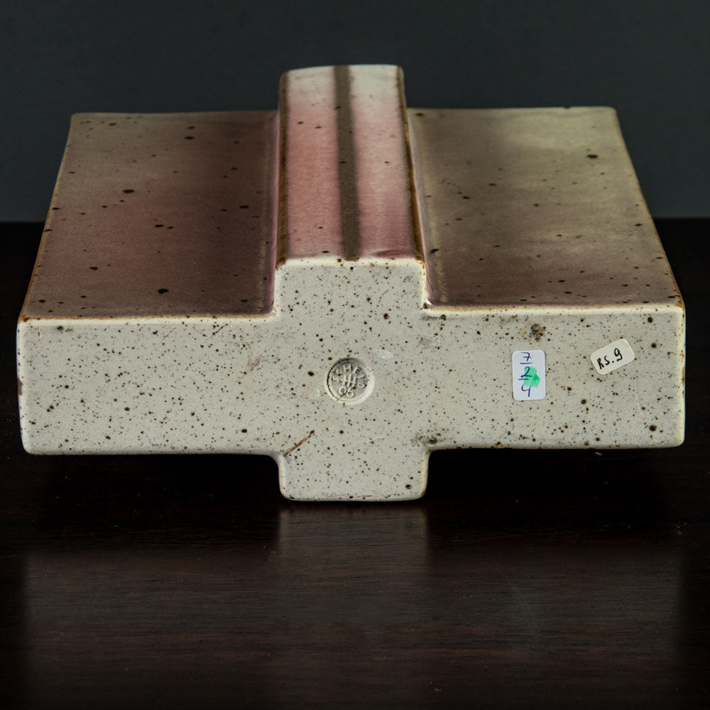 Karl Scheid, Germany, unique stoneware geometric vase with pink glaze G9257