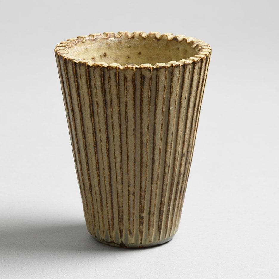 Arne Bang, Denmark, fluted vase with pale brown glaze F8088