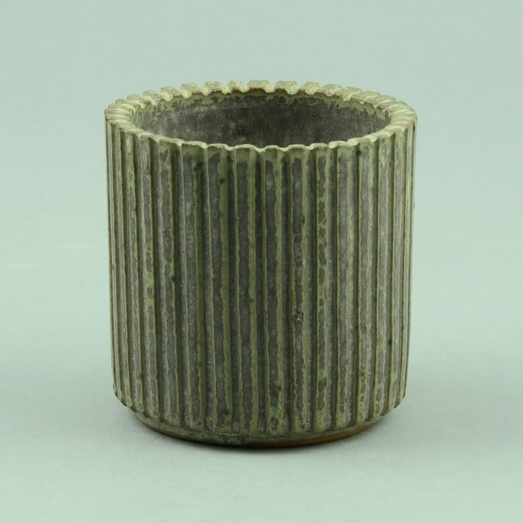Arne Bang, Denmark ribbed vase for sale with pale olive crystalline glaze