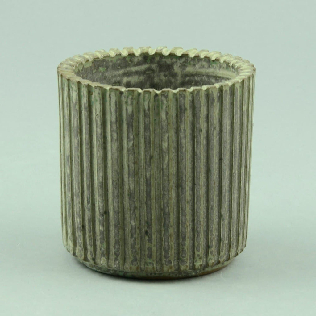Arne Bang, Denmark ribbed vase for sale with pale olive crystalline glaze