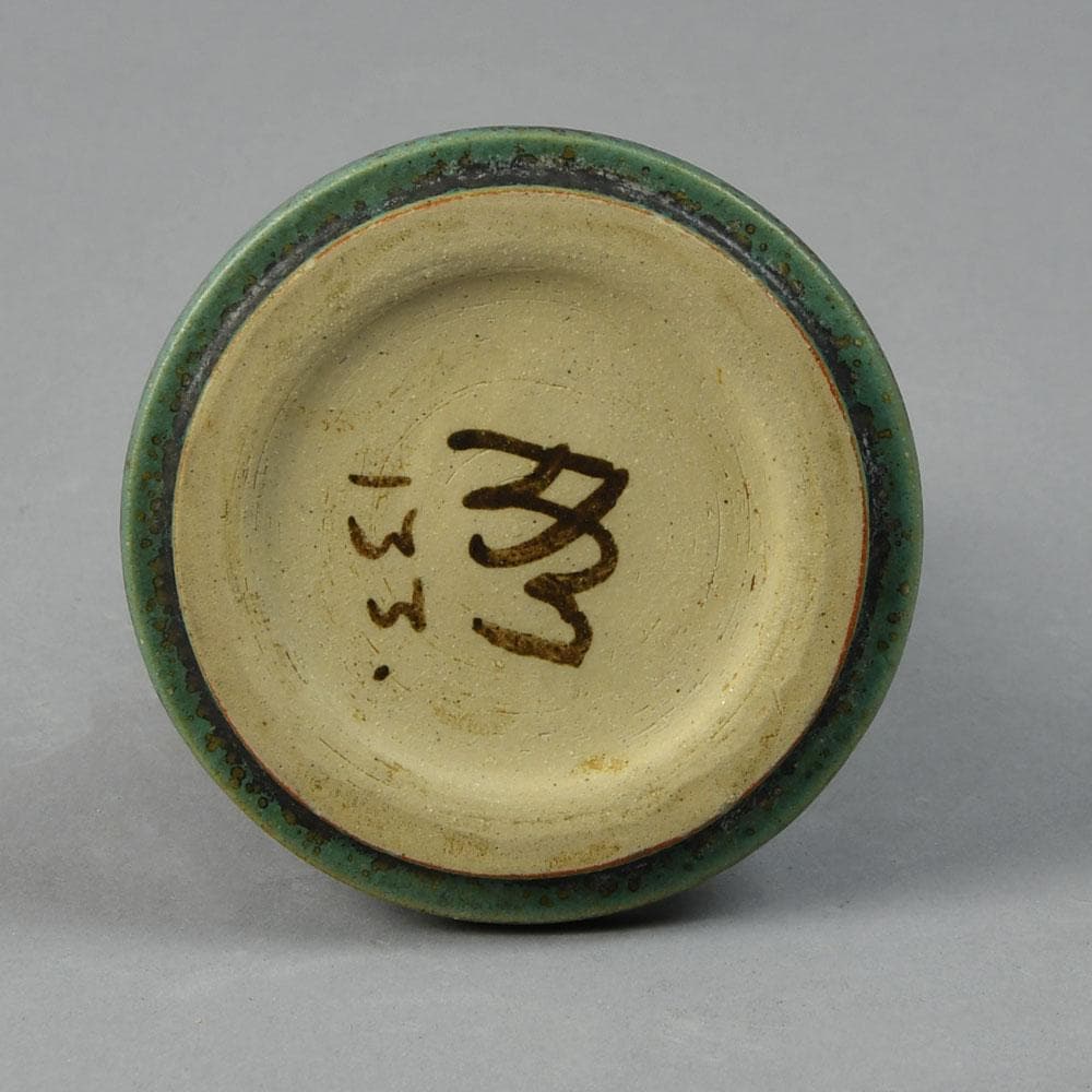 Arne Bang, Denmark, stoneware candlestick with green glaze A1694 - Freeforms