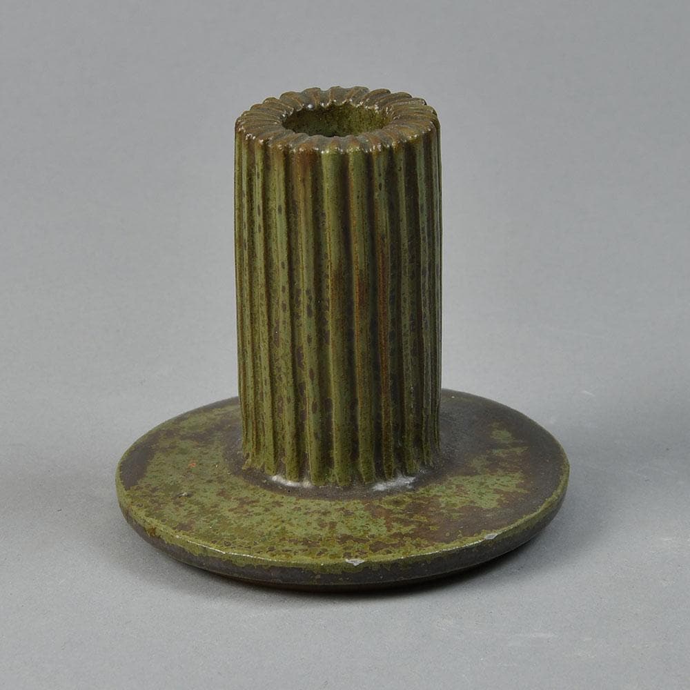 Arne Bang, Denmark, stoneware candlestick with olive green glaze A1381