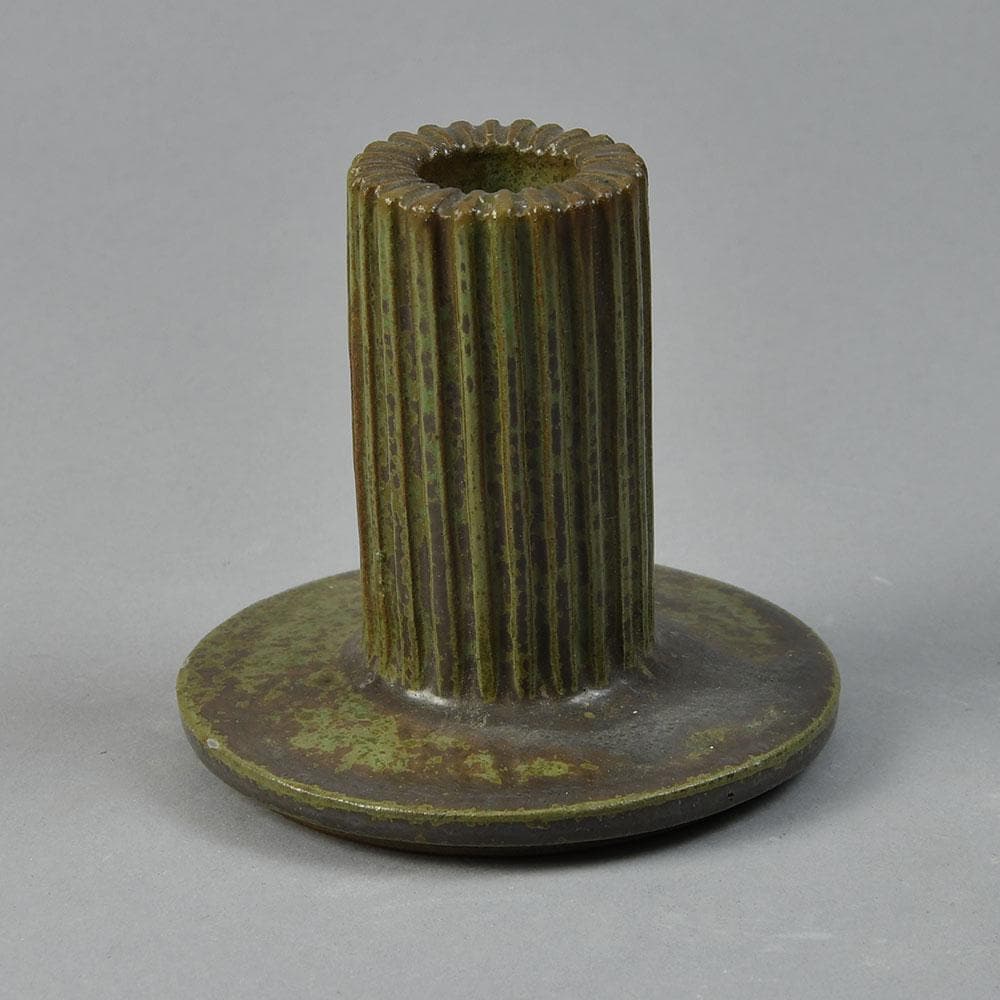 Arne Bang, Denmark, stoneware candlestick with olive green glaze A1381