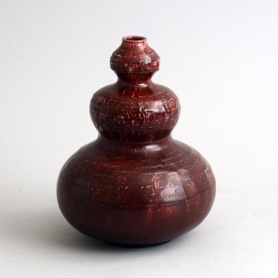 Axel Salto Triple gourd vase with oxblood glaze for Royal Copenhagen N8932 - Freeforms