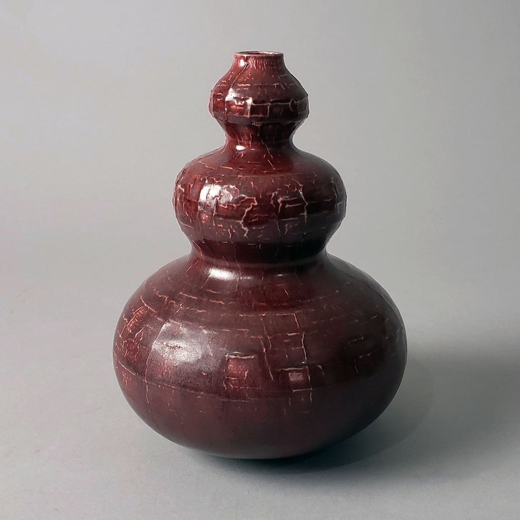 Axel Salto Triple gourd vase with oxblood glaze for Royal Copenhagen N8932 - Freeforms