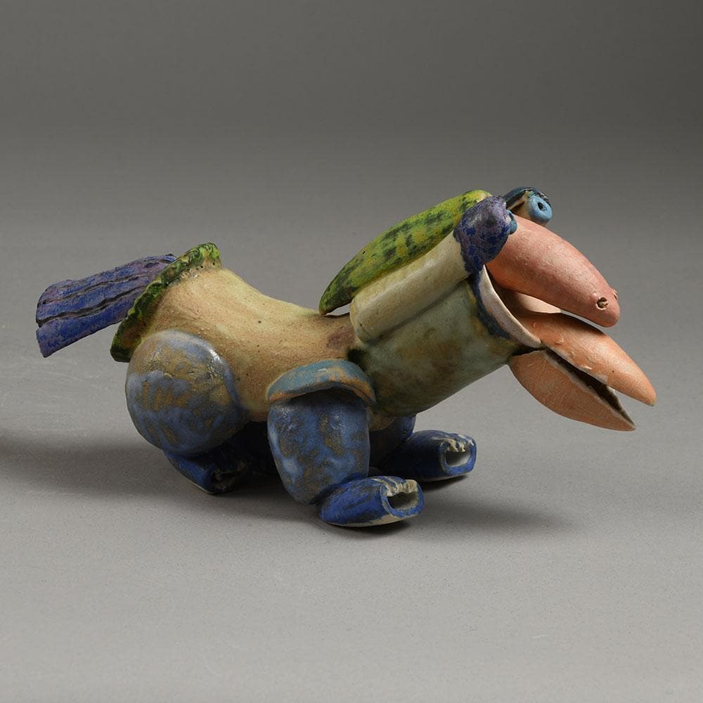 Beate Kuhn, Germany, unique monster figure with mulitcolored glaze E7423 - Freeforms