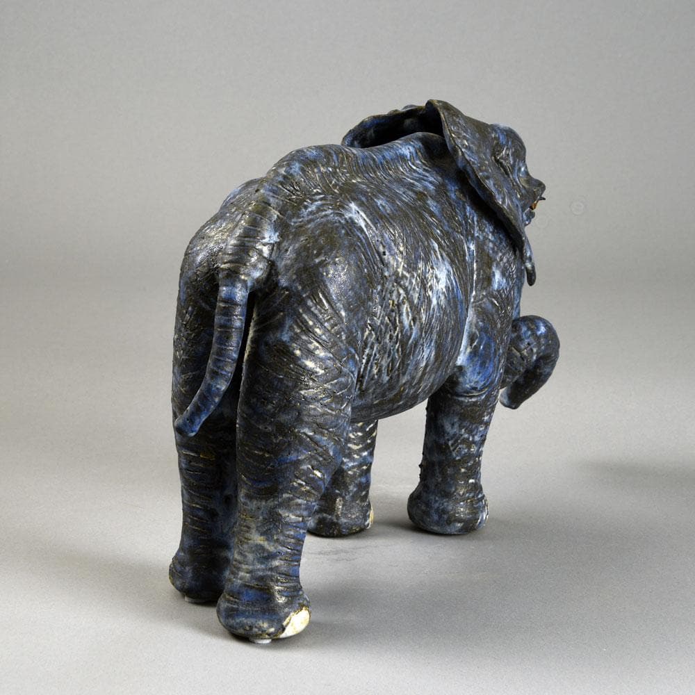 Beate Kuhn, Germany, unique stoneware elephant figure with blue glaze E7129 - Freeforms