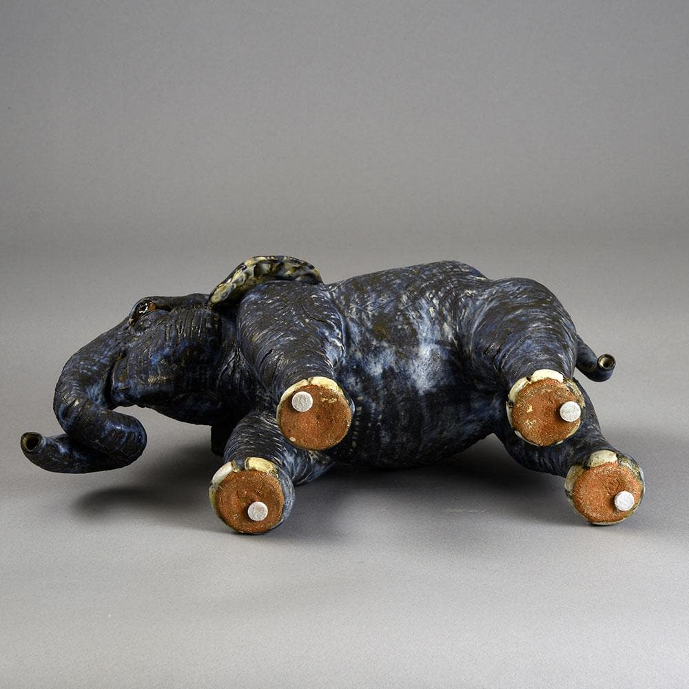 Beate Kuhn, Germany, unique stoneware elephant figure with blue glaze E7129 - Freeforms