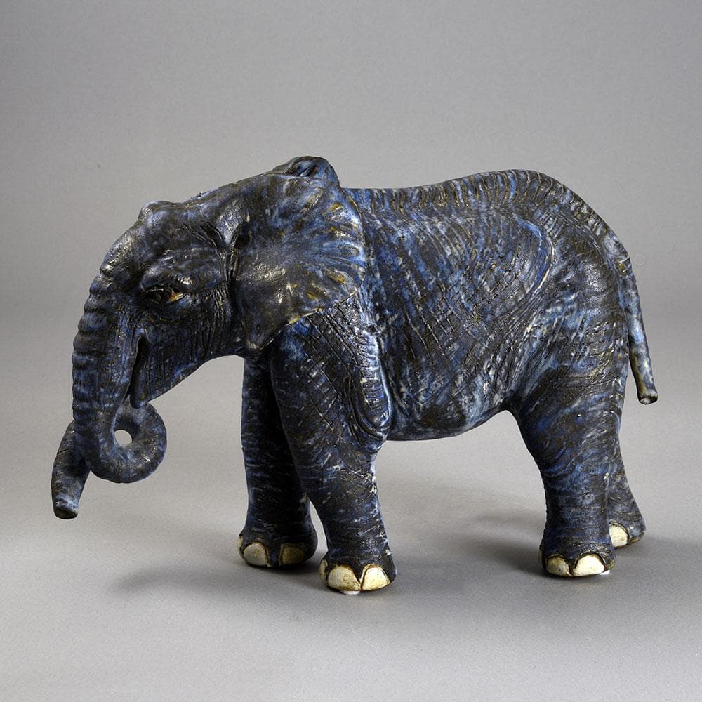 Beate Kuhn, Germany, unique stoneware elephant figure with blue glaze E7129 - Freeforms