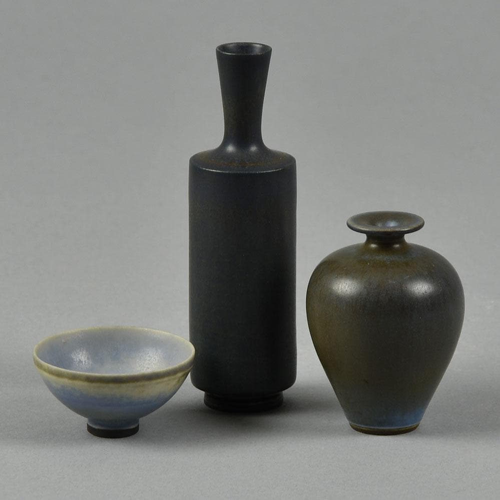 Berndt Friberg for Gustavsberg bowl with pale blue-gray haresfur glaze F8216 - Freeforms