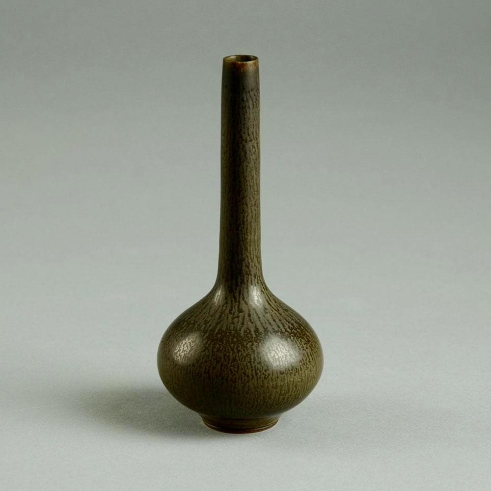 Berndt Friberg for Gustavsberg, long necked cabinet vase with brown haresfur glaze D6335 - Freeforms