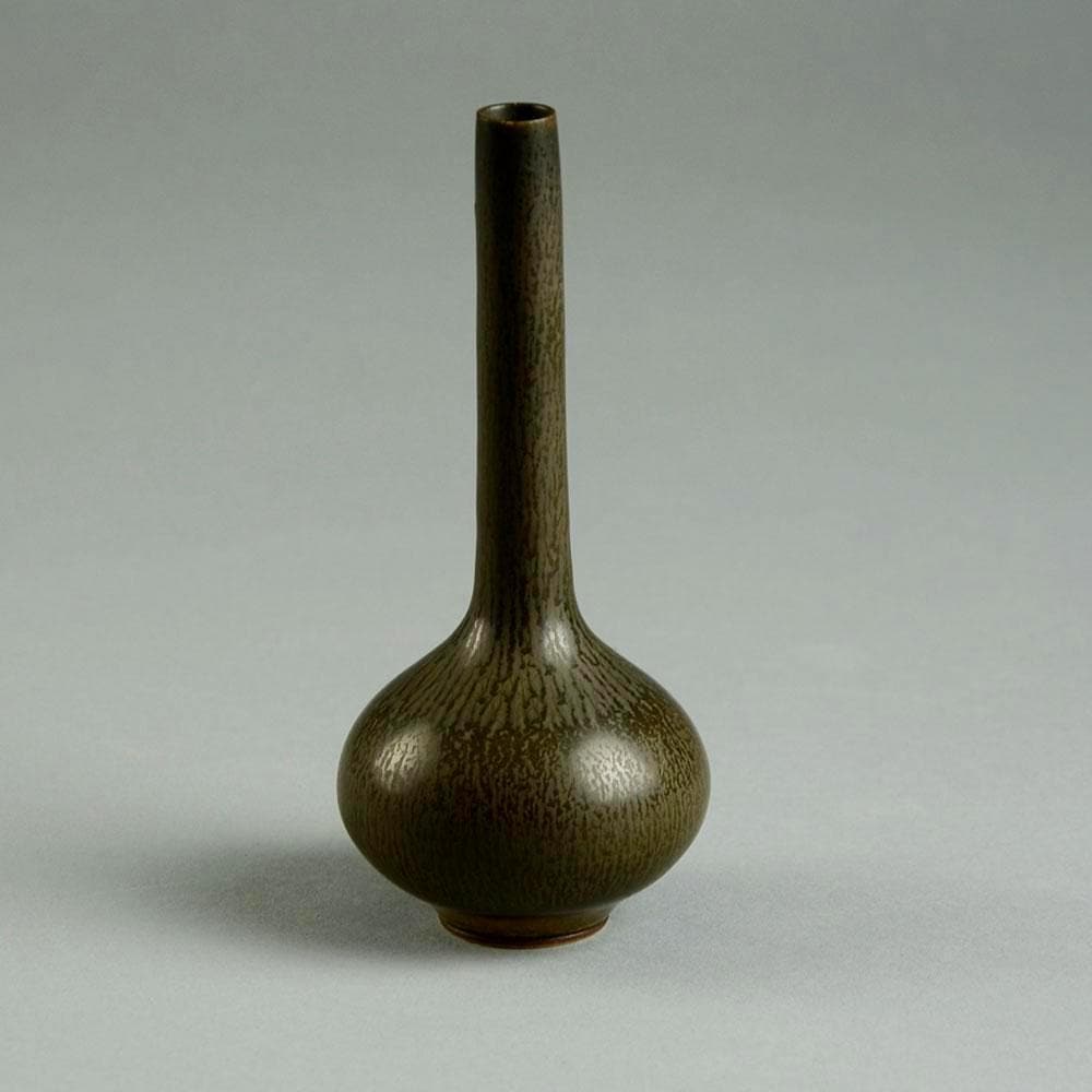 Berndt Friberg for Gustavsberg, long necked cabinet vase with brown haresfur glaze D6335 - Freeforms