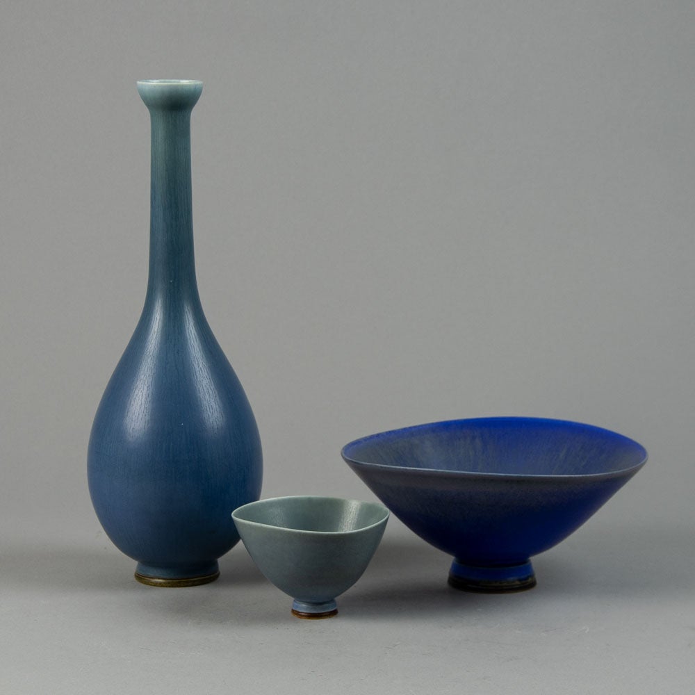 Berndt Friberg for Gustavsberg long-necked vase with blue glaze G9194 - Freeforms