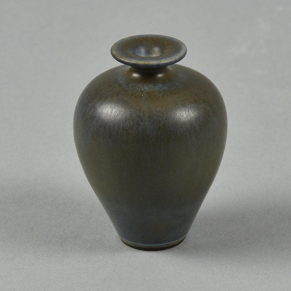Berndt Friberg for Gustavsberg miniature vase with blue-gray haresfur glaze F8281 - Freeforms