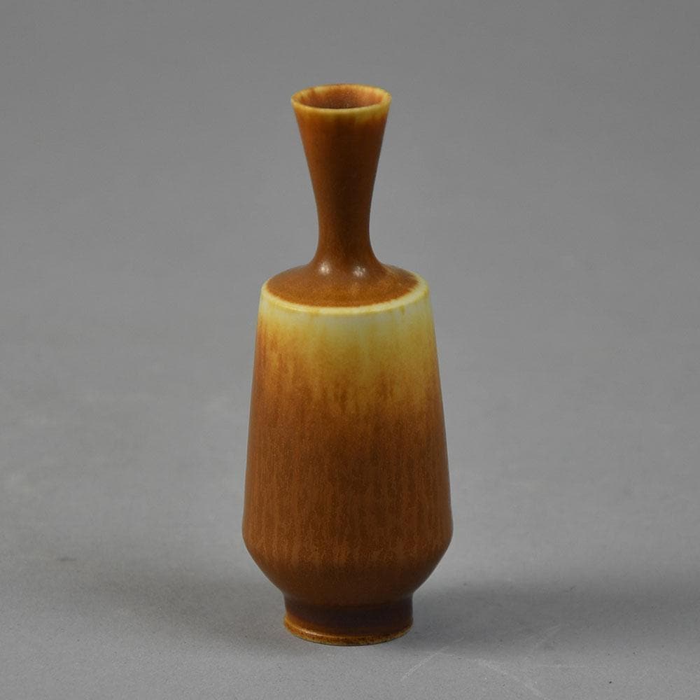 Berndt Friberg for Gustavsberg miniature vase with brown haresfur glaze F8154 - Freeforms