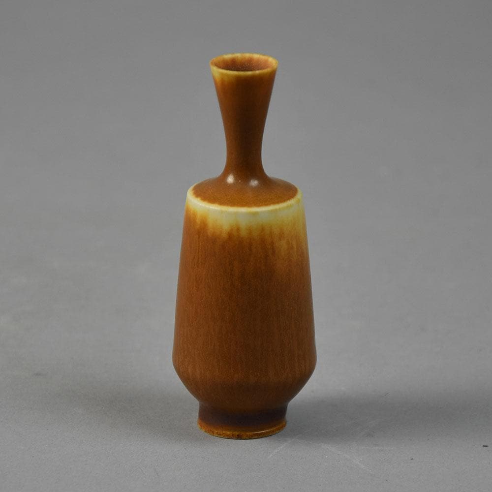 Berndt Friberg for Gustavsberg miniature vase with brown haresfur glaze F8154 - Freeforms
