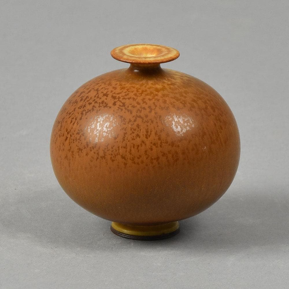 Berndt Friberg for Gustavsberg miniature vase with brown haresfur glaze F8155 - Freeforms