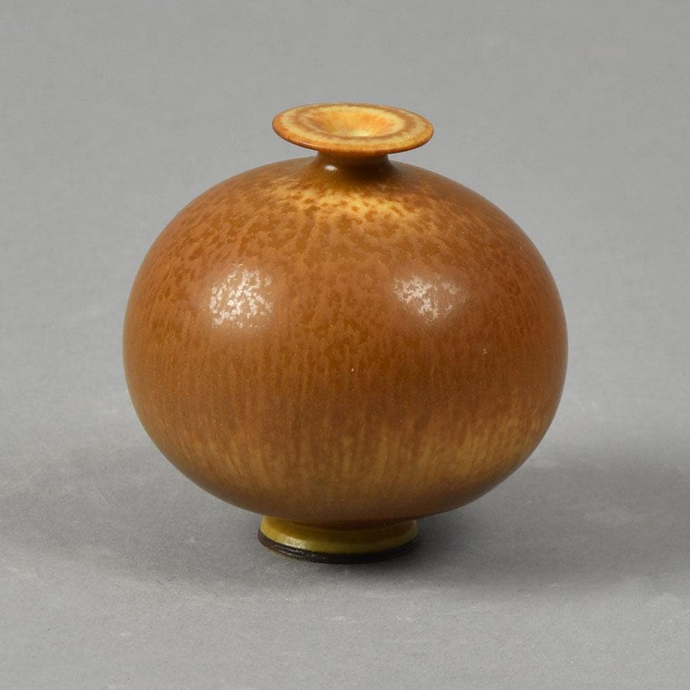 Berndt Friberg for Gustavsberg miniature vase with brown haresfur glaze F8155 - Freeforms