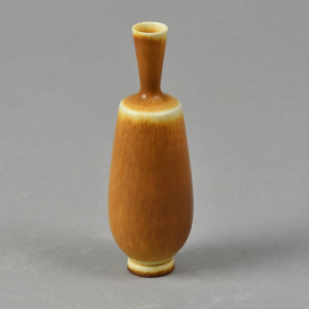 Berndt Friberg for Gustavsberg miniature vase with brown haresfur glaze F8256 - Freeforms