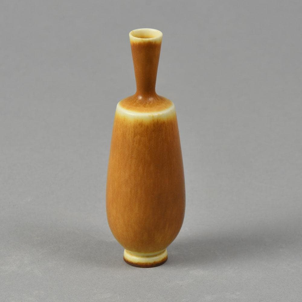 Berndt Friberg for Gustavsberg miniature vase with brown haresfur glaze F8256 - Freeforms