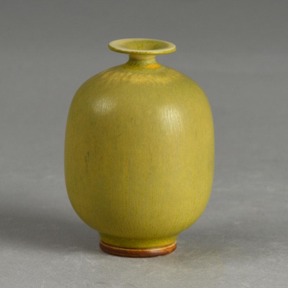 Berndt Friberg for Gustavsberg small vase with yellow haresfur glaze F8131 - Freeforms