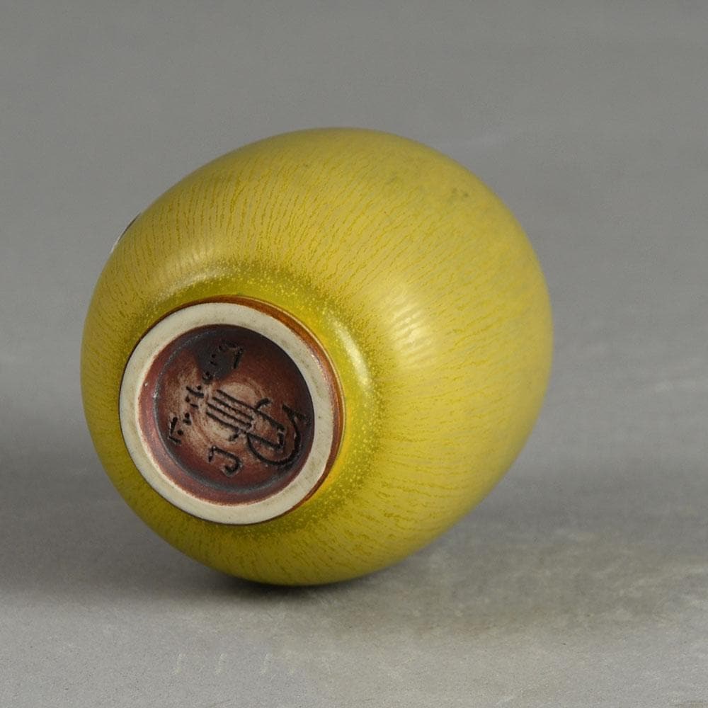 Berndt Friberg for Gustavsberg small vase with yellow haresfur glaze F8131 - Freeforms
