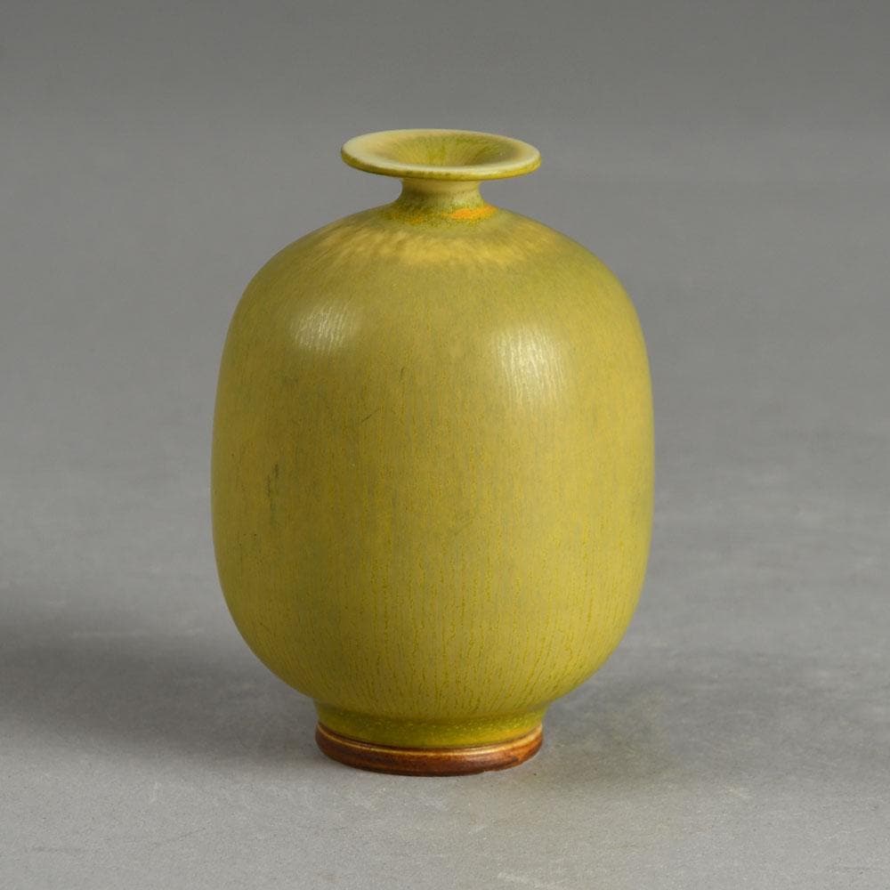 Berndt Friberg for Gustavsberg small vase with yellow haresfur glaze F8131 - Freeforms