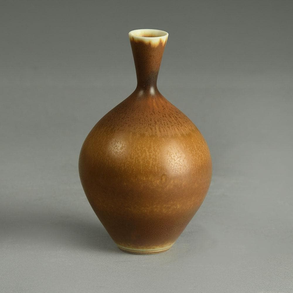 Berndt Friberg for Gustavsberg vase with brown haresfur glaze E7036 - Freeforms