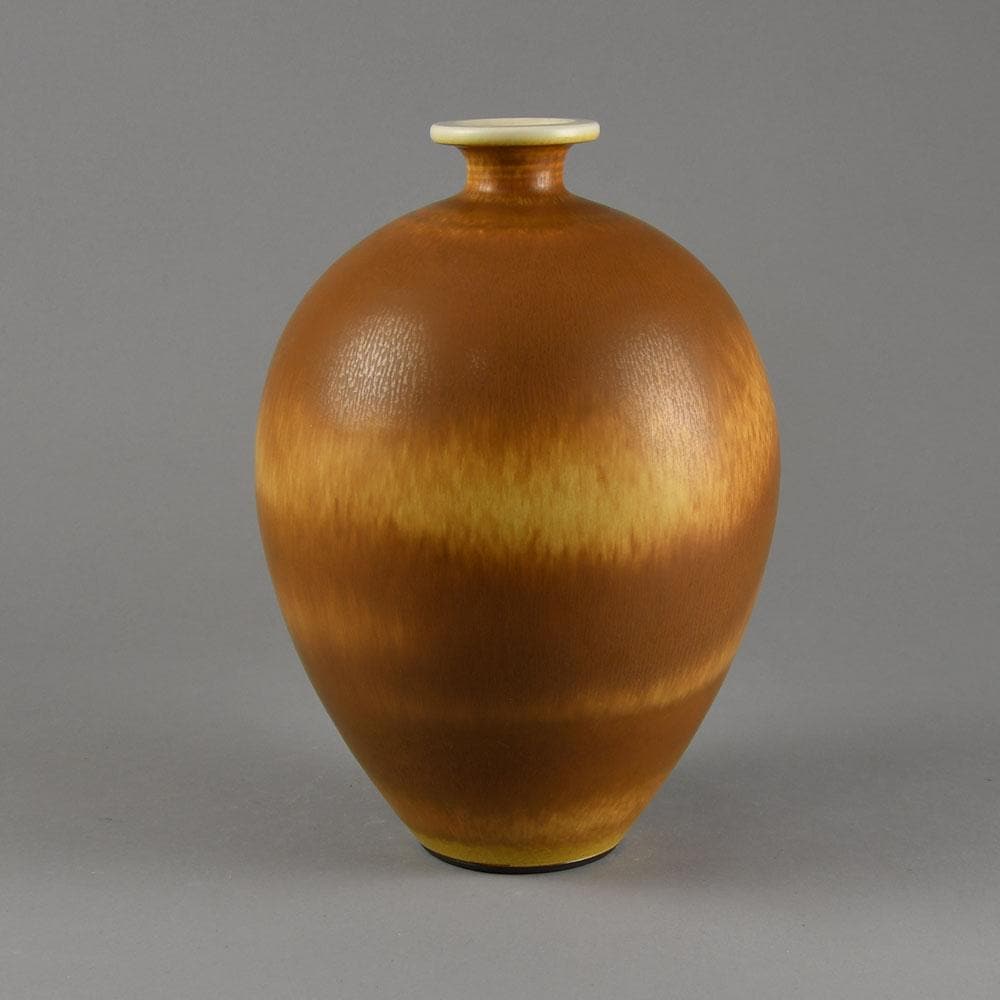 Berndt Friberg for Gustavsberg vase with brown haresfur glaze F8285 - Freeforms
