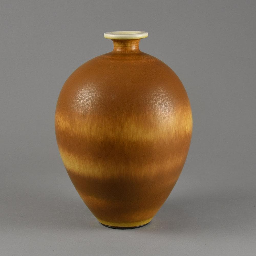 Berndt Friberg for Gustavsberg vase with brown haresfur glaze F8285 - Freeforms